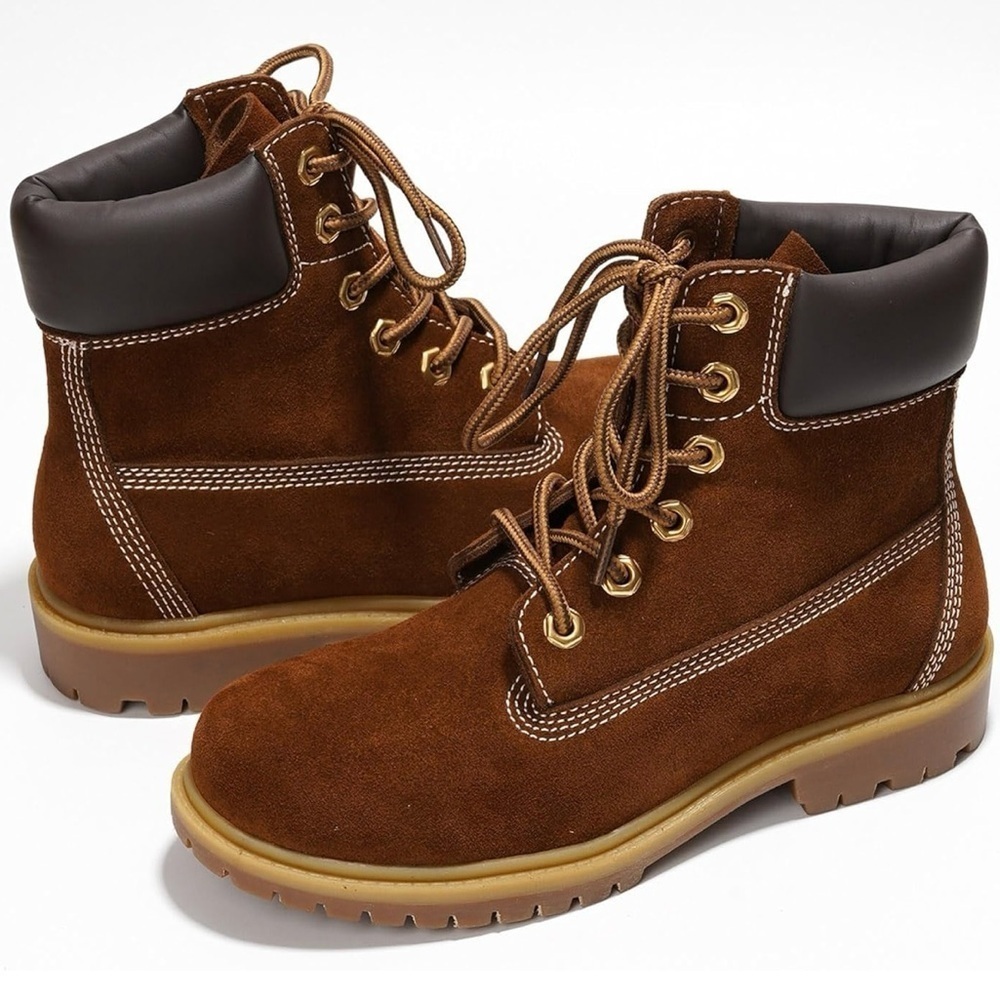 Suede Leather Slip-Resistant Ankle Boots Lace-Up Combat Boots - Water Resistant